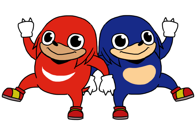 alpha_channel anthro big_eyes blue_body blue_fur clothing duo enigi09 footwear footwear_only fur gloves handwear happy male meme mostly_nude mouth_closed raised_arm red_body red_fur simple_background smile transparent_background ugandan_knuckles
