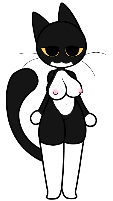 alpha_channel anthro big_breasts black_body breasts domestic_cat featureless_crotch felid feline felis female gloves_(marking) gooblie_2 leg_markings looking_at_viewer mammal markings nipples nude simple_background socks_(marking) solo tail transparent_background whiskers yellow_sclera