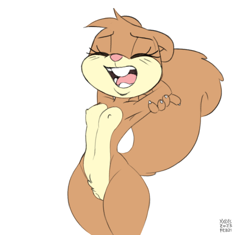 2023 breasts colored female genitals hands_behind_head mammal nickelodeon nipples nude open_mouth pussy rodent sandy_cheeks sciurid simple_background small_breasts spongebob_squarepants stretching tree_squirrel xylas