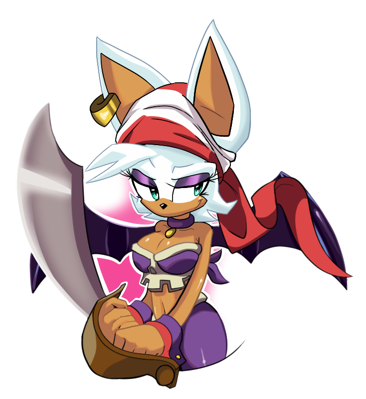 2017 anthro bandanna bare_shoulders bat breasts cleavage clothed clothing cosplay crossover crossover_cosplay ear_piercing ear_ring eyeshadow female fingers fur holding_object holding_sword holding_weapon jamoart kerchief makeup mammal melee_weapon piercing ring_piercing risky_boots rouge_the_bat sega shantae_(series) solo sonic_the_hedgehog_(series) sword tan_body tan_skin wayforward weapon white_body white_fur wings