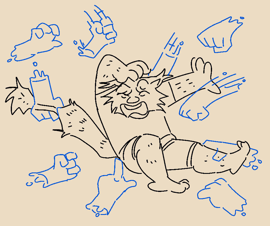 4_fingers anthro barefoot beat_up binturong clothed clothing disembodied_hand eyewear feet fingers fist floating_hands gahhnie ghost_hands humor leg_grab male mammal open_mouth punch punching_face shirt solo tail tail_grab topwear violence viverrid