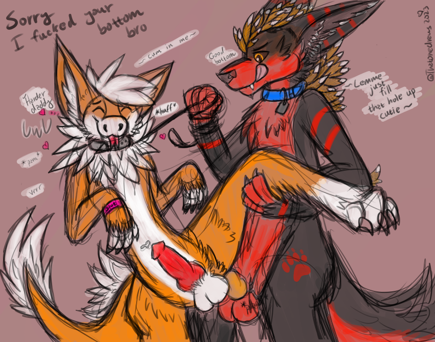 anthro bodily_fluids butt canid canine canis colin_the_nardo collar colored colored_sketch cum cum_in_ass cum_inside daddy_kink domestic_dog dominant dominant_male dragon duo ejaculation fluffy fluffy_ears fluffy_tail from_behind_position genital_fluids genitals humanoid knot knotting leash leash_pull male male/male mammal max_the_rexouium nardoragon on_leash penis railing rexouium sex sketch sketchy slut_dragon slutty_face tail tea_bagging thatonedraws wolf