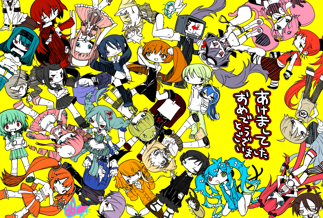 6+boys 6+girls ahoge animal_ear_fluff animal_ears antenna_hair apron beret bikini black_dress black_footwear black_gloves black_hair black_serafuku black_shirt black_skirt blonde_hair blue_hair blue_jacket blue_shorts blue_socks blunt_bangs boots bow bowtie brown_eyes brown_hair brown_pants brown_shirt clenched_teeth closed_eyes collared_shirt colored_skin commentary_request dress elbow_gloves fox_ears frilled_apron frills full_body gedougawa gloves green_eyes green_hair green_sailor_collar green_skirt grey_hair grey_sailor_collar grey_skirt grin hair_between_eyes hair_bow half-closed_eyes hat heterochromia high_side_ponytail holding holding_shovel hood hood_up hoodie jacket long_bangs long_hair long_sleeves looking_at_viewer medium_bangs medium_hair multiple_boys multiple_girls one_side_up open_clothes open_jacket open_mouth orange_eyes orange_gloves orange_hair orange_jacket orange_skirt original pants pinafore_dress pink_bow pink_eyes pink_hair purple_eyes purple_hair red_bow red_bowtie red_eyes red_footwear red_hair red_hoodie red_shirt red_skirt sailor_collar school_uniform serafuku shirt shoes short_bangs short_hair short_sleeves shorts shovel sidelocks simple_background sitting skirt sleeveless sleeveless_dress sleeveless_hoodie sleeves_past_fingers sleeves_past_wrists smile socks swimsuit teeth television thigh_boots translation_request twintails very_long_hair waist_apron white_apron white_hoodie white_shirt white_skin yellow_background yellow_eyes yokozuwari