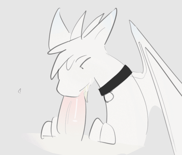 ambiguous_gender animated anthro bodily_fluids collar colored cum cum_in_mouth cum_inside disembodied_penis dragon fellatio genital_fluids genitals long_neck male male/ambiguous oral oral_penetration penetration penile penis sex simple_background solo terrible_existence_(artist) wings
