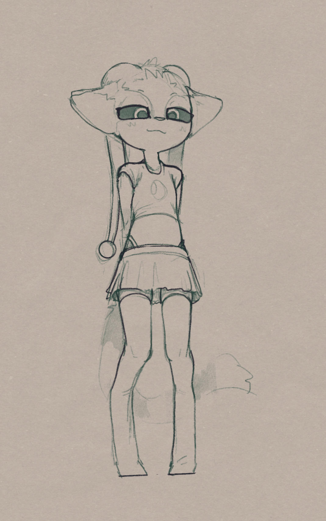 antennae_(anatomy) anthro bottomwear clothed clothing crop_top fur guardian_spirit half-closed_eyes hands_behind_back hi_res hooves looking_at_viewer male monochrome narrowed_eyes ori_(series) pneuma_(scruffythedeer) scruffythedeer shirt simple_background sketch skirt solo standing tail thong_straps topwear