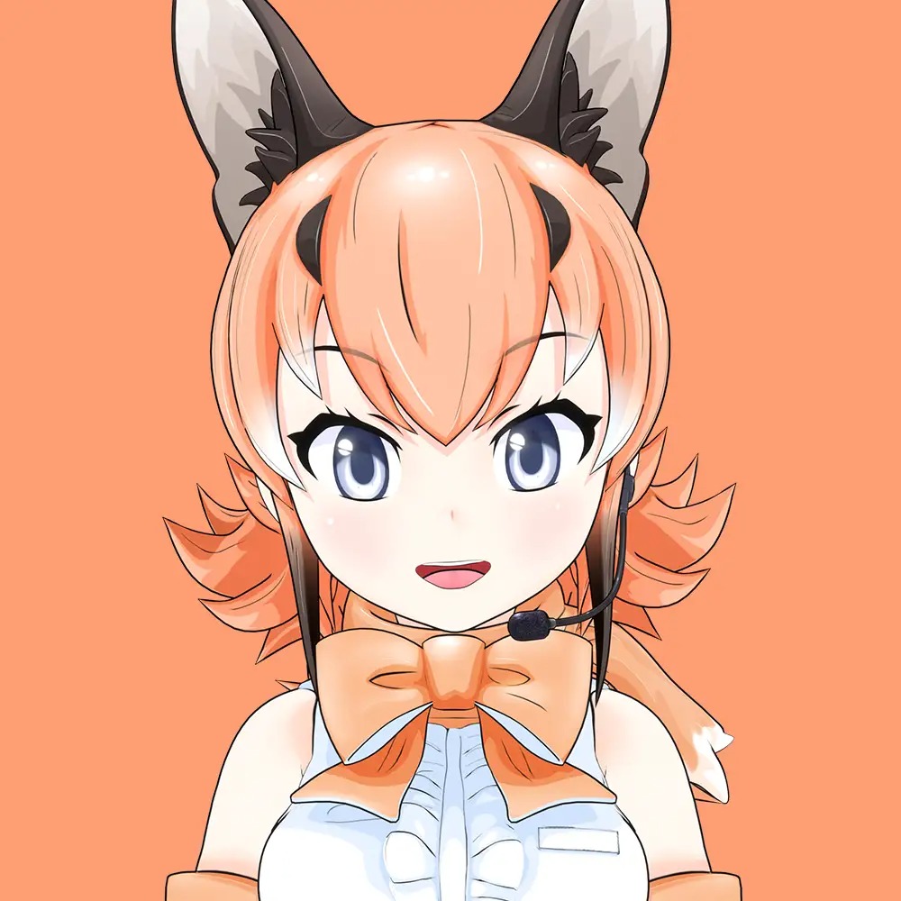 1girl animal_ears bare_shoulders blue_eyes bow bowtie caracal_(kemono_friends) caracal_ears elbow_gloves extra_ears gloves kemono_friends kemono_friends_v_project long_hair looking_at_viewer microphone official_art open_mouth orange_hair shirt simple_background sleeveless sleeveless_shirt solo virtual_youtuber white_shirt