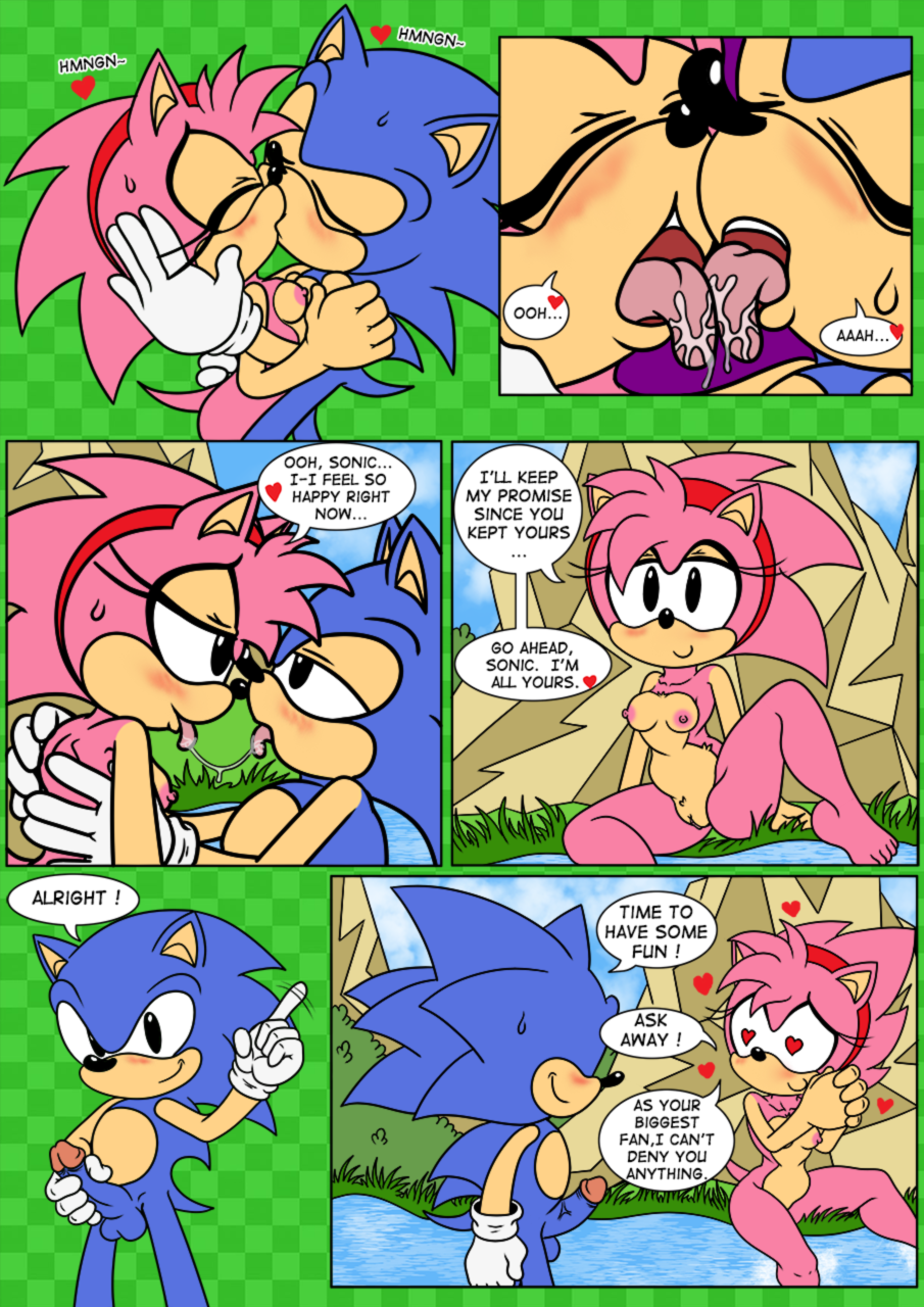 &lt;3 &lt;3_eyes amy_rose anthro bodily_fluids classic_amy_rose classic_sonic classic_sonic_(universe) comic duo erection eulipotyphlan female genitals hedgehog hi_res kissing male male/female mammal partially_submerged penis pussy raianonzika saliva saliva_string sega sonic_the_hedgehog sonic_the_hedgehog_(series) standing_in_water tongue water