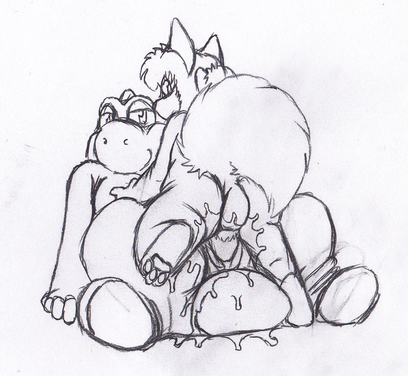 anthro canid canine duo female fox from_front_position genitals hair kit_(kitsune_youkai) kitsune_youkai lying male male/female mammal mario_bros missionary_position narrowed_eyes nintendo on_back penis pussy rear_view sex tail yoshi