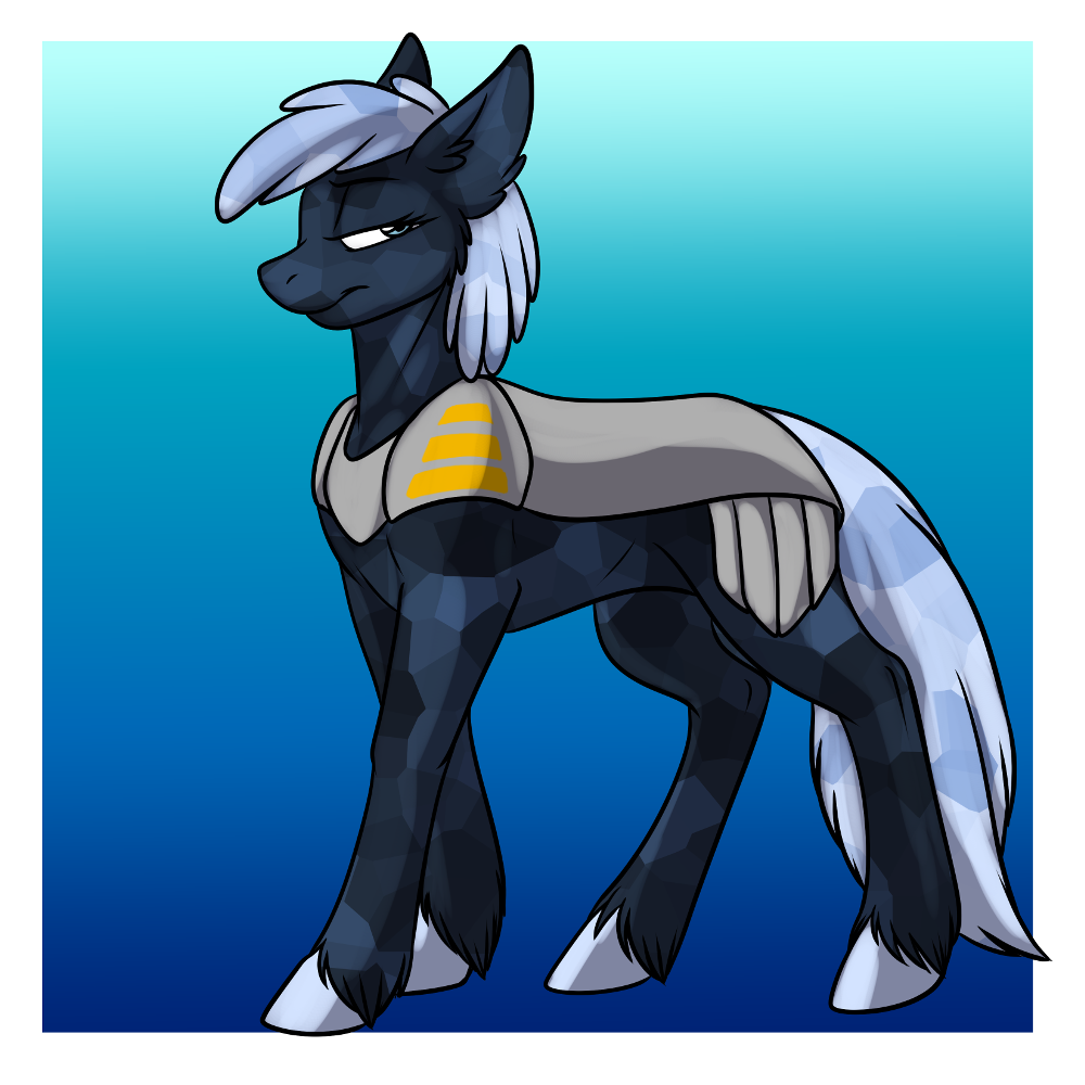 armor blue_body blue_fur blue_hair border crystal_pony_(mlp) equid equine female feral foxenawolf friendship_is_magic fur goldfur's_cogsverse gradient_background hair hasbro hooves horse mammal my_little_pony pony simple_background solo tail white_border