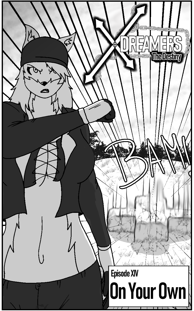 angry anthro black_and_white black_nose bra canid canine canis clothing cover cover_art cover_page ears_up fantasy female fist fur gradient_background hair hat headgear headwear hi_res jacket long_hair looking_at_viewer lucypher_(xdreamers) mammal monochrome one_eye_obstructed powers rcblackdie simple_background sky solo sound_effects title topwear underwear wolf xdreamers_(series)