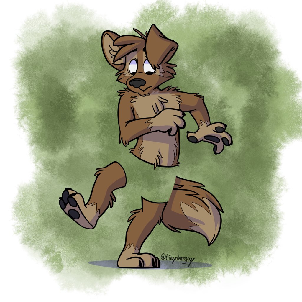 anthro barefoot black_nose black_pawpads brown_body brown_fur camo canid canine canis claws detailed_background disembodied_leg disembodied_tail domestic_dog feet fur looking_down male mammal matt_riskely pawpads solo tinydeerguy