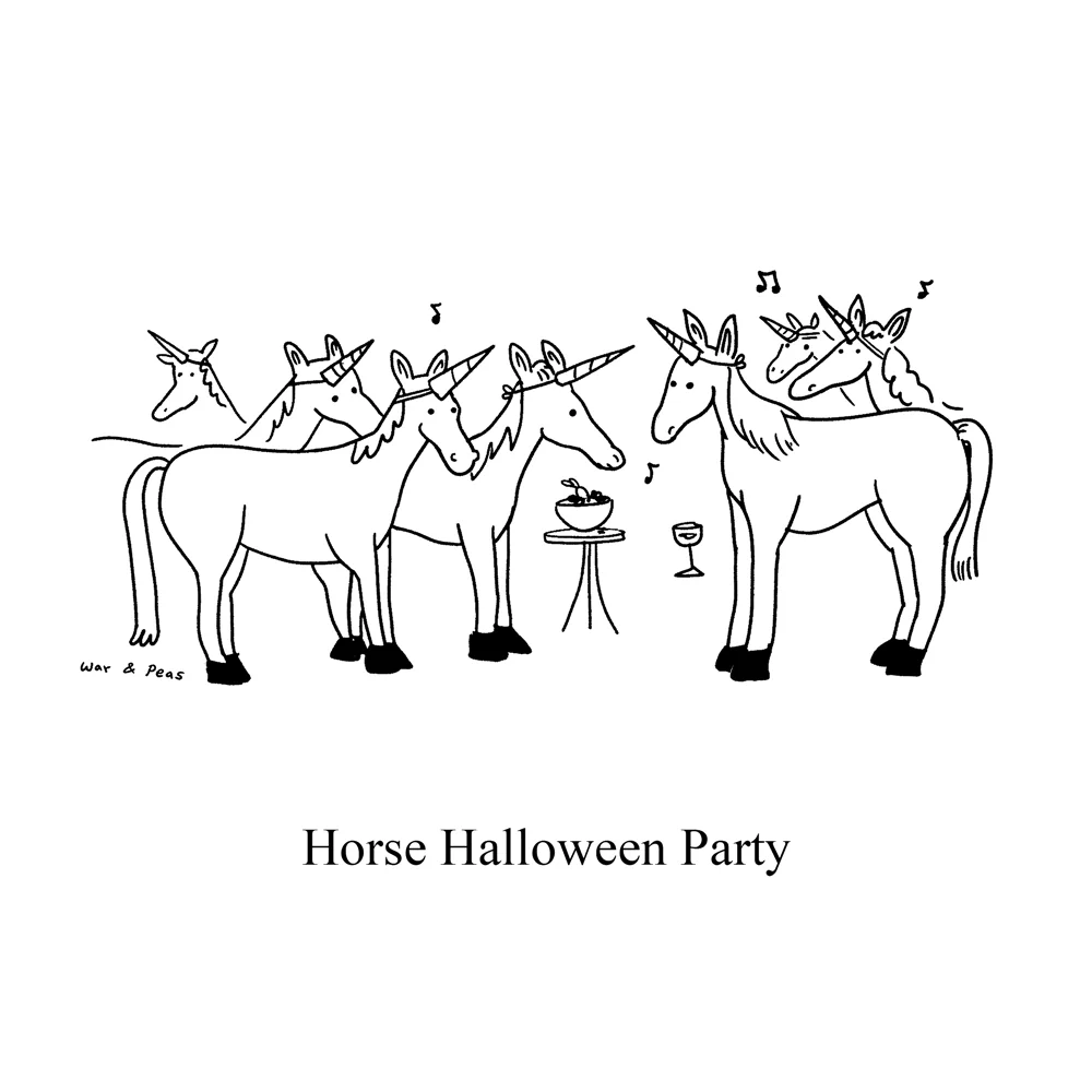 ambiguous_gender black_and_white clothing colorless costume english_text equid equine feral group hooves horn horse line_art line_art_only mammal monochrome music simple_background tail text unicorn unicorn_horn war_and_peas white_background
