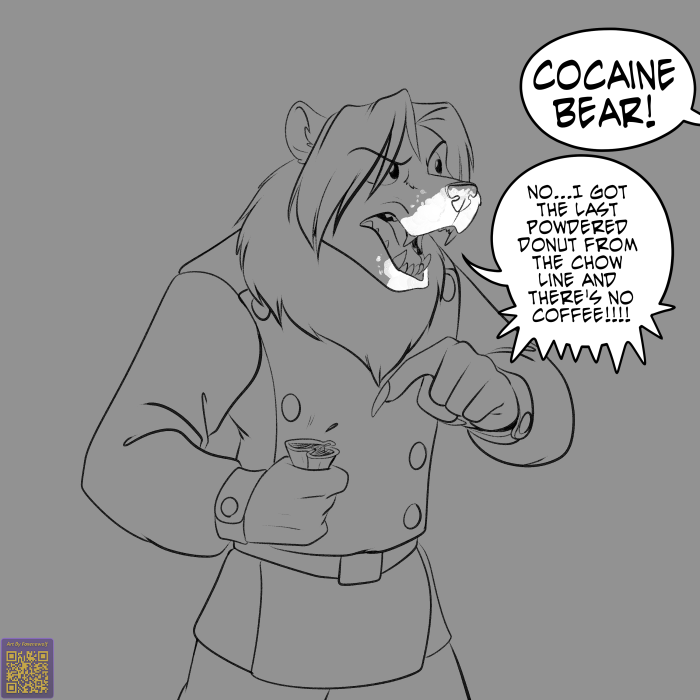 1:1 angry anthro bear brombear claws dialogue english_text foxenawolf fur greyscale hair isla_aukate male mammal monochrome neck_tuft sketch solo text tuft