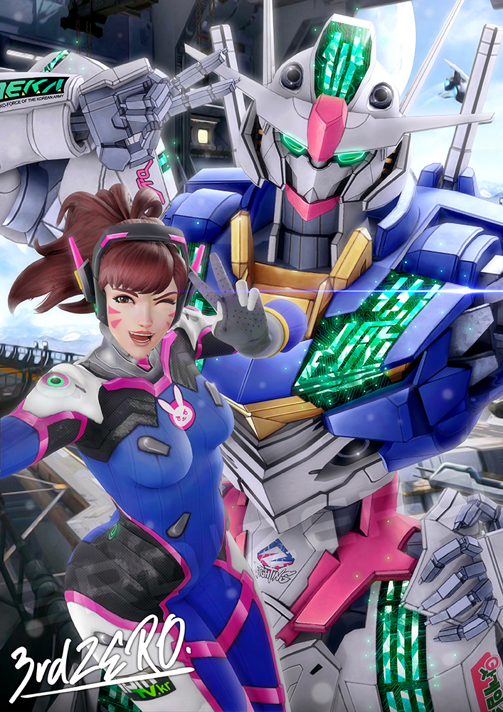 3rd|zero bodysuit d.va_(overwatch) gundam gundam_aerial gundam_suisei_no_majo mecha meka_(overwatch) non-web_source overwatch overwatch_1 portrait robot self-upload