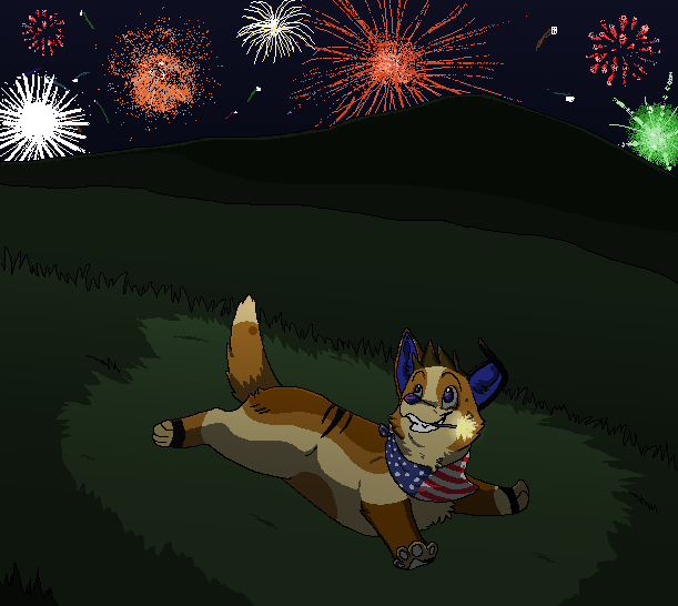 2011 4th_of_july aliasing ambiguous_gender blue_(bluekyokitty) blue_eyes blue_inner_ear_fluff blue_nose bluekyokitty brown_body brown_fur canid canine canis cel_shading detailed_background digital_drawing_(artwork) digital_media_(artwork) digitigrade domestic_dog feral fireworks fur grass grey_sclera head_tuft herding_dog inner_ear_fluff mammal neckerchief night object_in_mouth outside pastoral_dog pawpads paws plant running sebdoggo shaded solo sparkler sparkler_in_mouth stars_and_stripes tail tan_body tan_fur tuft united_states_of_america welsh_corgi white_pawpads