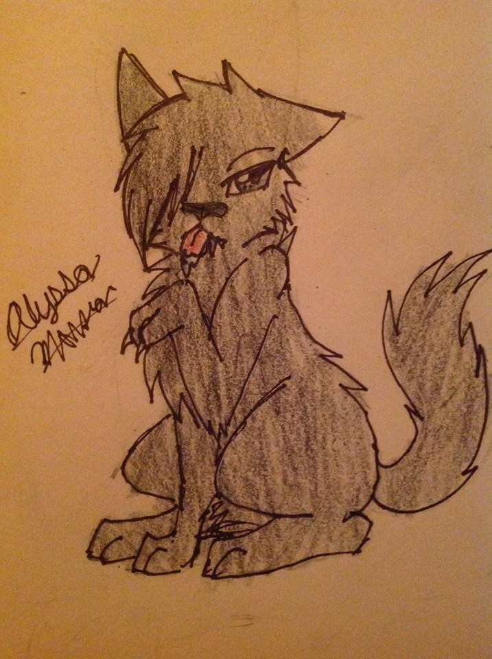 2016 alyssa_the_werewolf black_body black_fur bodily_fluids canid canine canis colored drooling female feral foot_fetish foot_lick foot_play fur hair hair_over_eye licking mammal one_eye_obstructed paws raised_paw saliva signature sitting solo solo_focus tongue tongue_out traditional_media_(artwork) urabe_kiba wolf