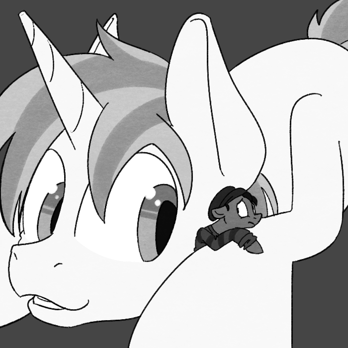 2014 cuddling duo ears_down equid equine fan_character feral goattrain hasbro horn horse looking_at_another lying macro male male/male mammal my_little_pony on_front pivoted_ears pony size_difference snap_feather uncomfortable unicorn