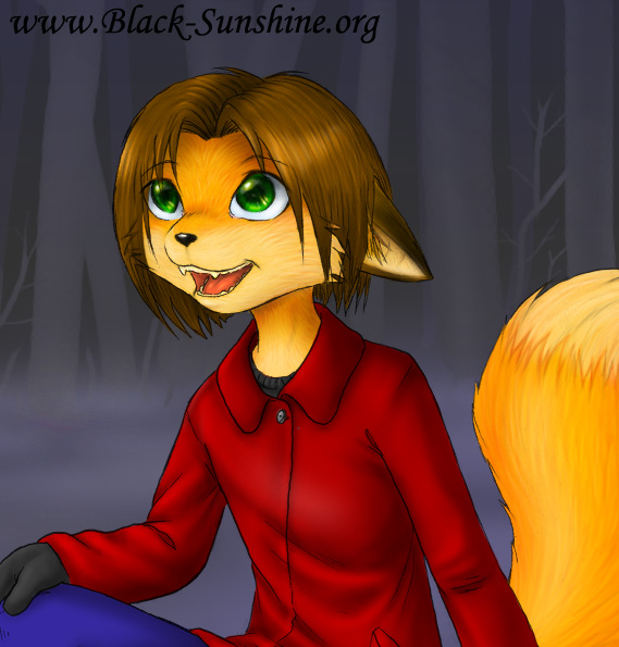 2005 anthro big_tail black_nose bottomwear brown_hair canid canine clothing collared_shirt cute_fangs dipstick_tail fluffy fluffy_tail fog forest fox gloves green_eyes hair handwear helena_soderberg male mammal markings open_mouth open_smile pants plant short_hair smile solo tail tail_markings tim_(helena_soderberg) tree