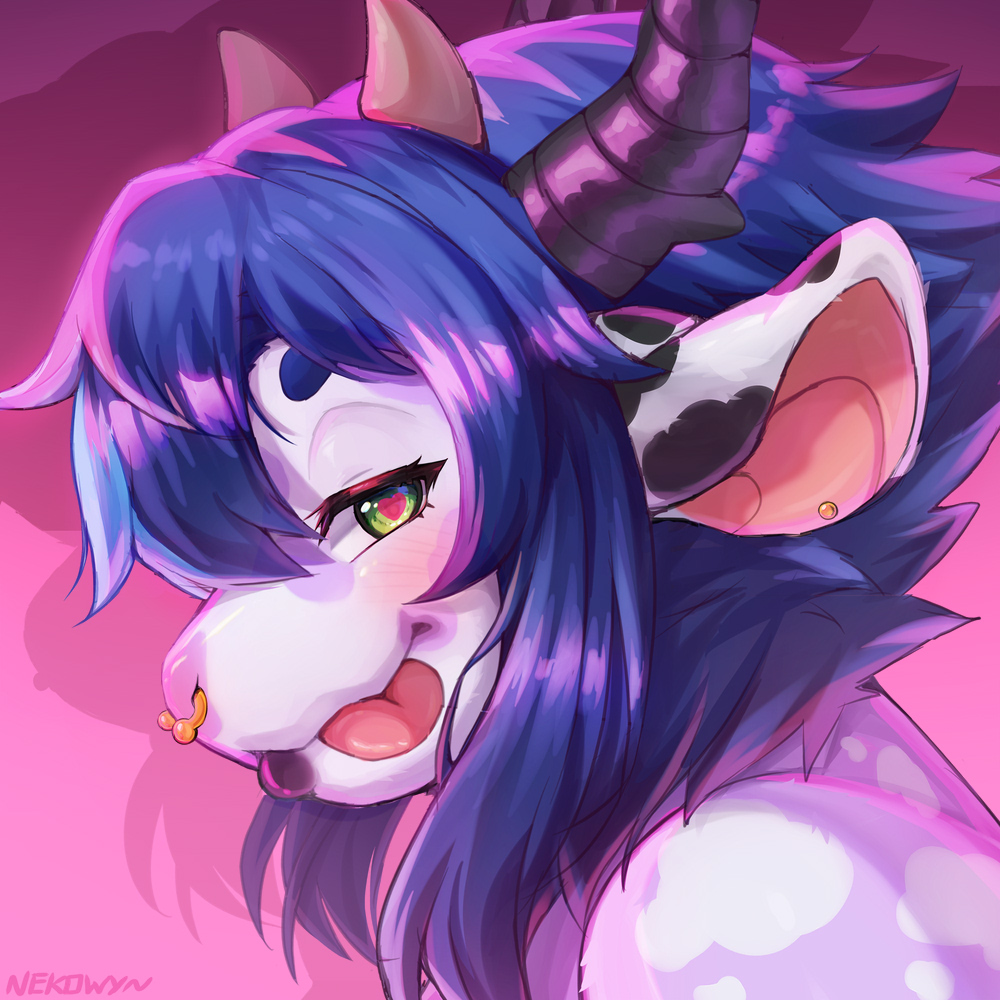 anime_eyes anthro blep bovid bovine cattle female feral hair horn icon kemono mammal nekowyn overweight piercing profile profile_view profilepicture side_view solo tongue tongue_out