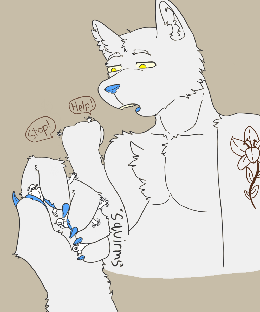 anthro arctic_wolf canid canine canis hi_res macro male mammal micro micro_vore munchyfungus solo vore wolf