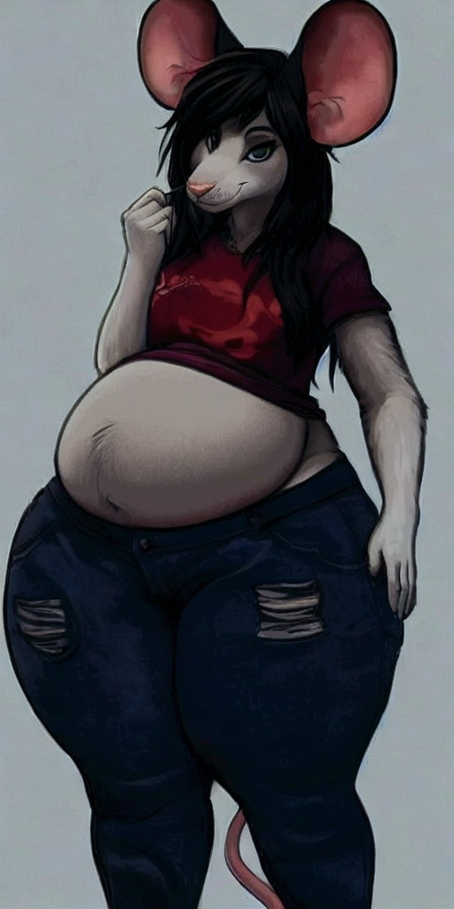 anthro bedroom_eyes belly big_belly black_hair bottomwear clothing denim denim_clothing female flat_chested fur green_eyes grey_body grey_fur hair hand_on_hip huge_ears huge_thighs jeans looking_at_viewer mammal midriff mouse murid murine narrowed_eyes overweight overweight_anthro overweight_female pants portrait rat_tail red_clothing red_shirt red_topwear rodent seductive shirt simple_background slob smile smirk solo source_request thick_thighs three-quarter_portrait three-quarter_view topwear torn_bottomwear torn_clothing torn_jeans torn_pants unknown_artist wide_hips