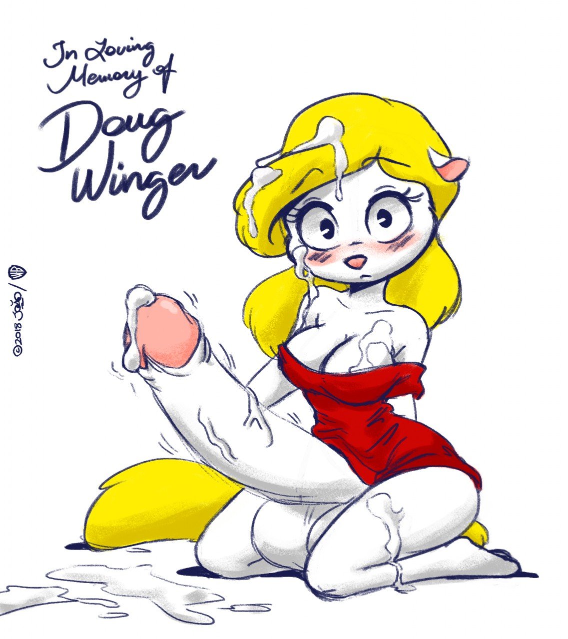 2018 animaniacs anthro areola areola_slip balls big_balls big_breasts big_penis blonde_hair blue_eyes bodily_fluids breasts clothed clothing crossgender cum cum_in_hair cum_on_breasts cum_on_face cum_on_own_breasts cum_on_own_face cum_on_own_penis cum_on_penis cum_on_self english_text erection excessive_cum excessive_genital_fluids ftg_crossgender fti_crossgender genital_fluids genitals gynomorph hair hi_res huge_penis humanoid_genitalia humanoid_penis hyper hyper_genitalia hyper_penis intersex joaoppereiraus long_hair looking_at_viewer mammal minerva_mink mink mustelid musteline penis pink_inner_ear pink_nose signature simple_background solo text true_musteline vein veiny_penis warner_brothers white_background
