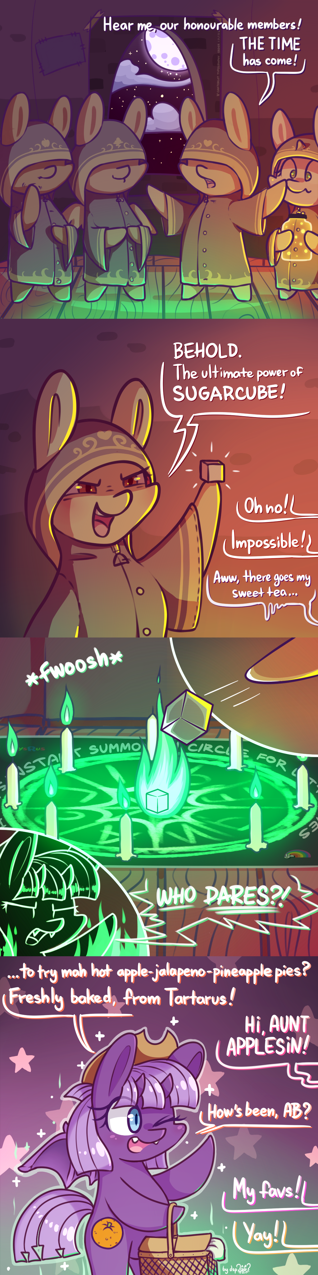 1:4 2023 4koma absurd_res apple_bloom_(mlp) applesin_(dsp2003) babs_seed_(mlp) basket bat_wings biped candle chibi clothing cloud comic container cowboy_hat cutie_mark_crusaders_(mlp) demon_pony dsp2003 earth_pony english_text equid equine fan_character female feral fire firefly_jar food friendship_is_magic group halloween hasbro hat headgear headwear hi_res holidays horn horse long_image mammal membrane_(anatomy) membranous_wings moon my_little_pony open_mouth pegasus picnic_basket pony scootaloo_(mlp) signature speech_bubble summoning summoning_circle sweetie_belle_(mlp) tall_image text unicorn wings