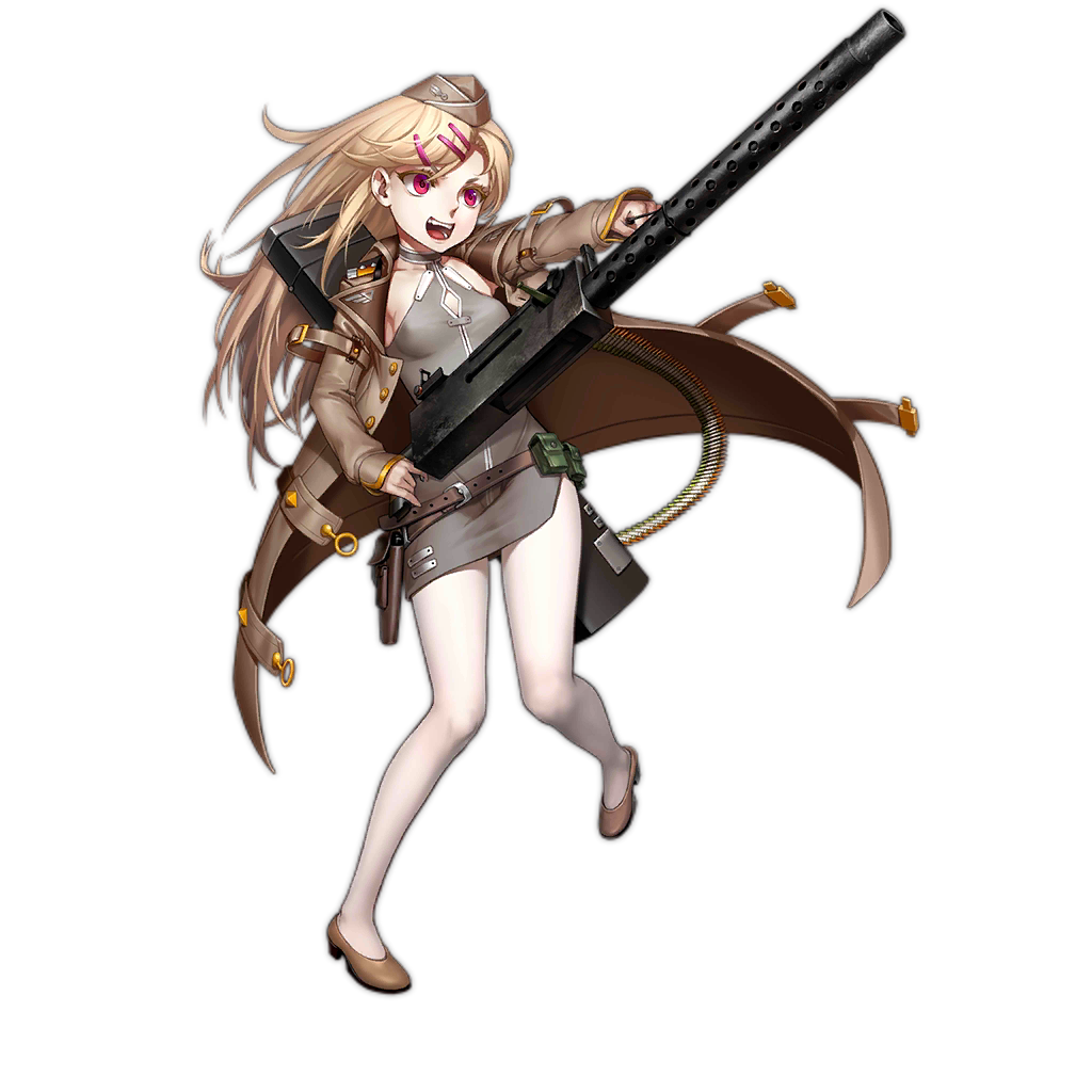 1girl ammunition_belt ammunition_box as109 belt belt_feed breasts brown_belt brown_coat brown_footwear brown_headwear browning_m1919 cleavage_cutout clothing_cutout coat dress full_body garrison_cap girls'_frontline green_bag grey_dress gun hair_ornament hairclip hat holding holding_gun holding_weapon holster long_hair long_sleeves m1919a4_(girls'_frontline) medium_breasts military_coat official_art open_mouth pantyhose pouch red_eyes shoes short_dress sleeveless sleeveless_dress smile solo teeth transparent_background upper_teeth_only very_long_hair weapon white_pantyhose