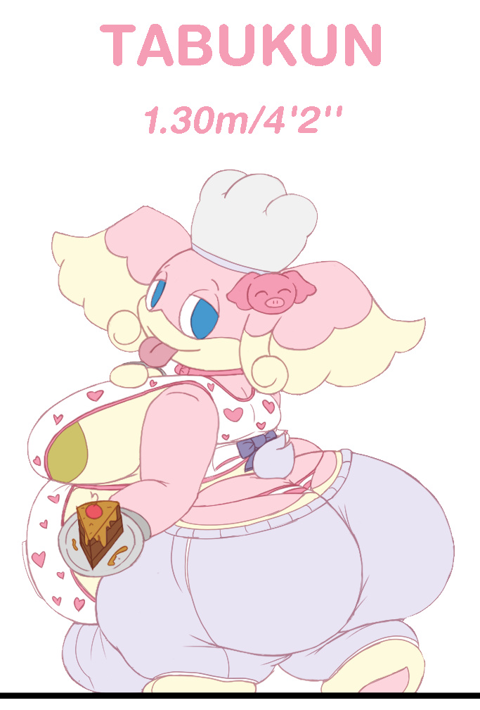 anthro apron areola audino belly big_belly big_breasts big_butt blep blue_eyes bottomwear breasts bulge butt chef_hat clothing dessert english_text food generation_5_pokemon gynomorph hat headgear headwear holding_plate huge_breasts huge_butt ilovecosmo intersex looking_back multicolored_body nintendo overweight overweight_anthro overweight_gynomorph overweight_intersex pants pie pokemon pokemon_(species) solo tan_areola text thick_thighs thong tongue tongue_out two_tone_body underwear wide_hips