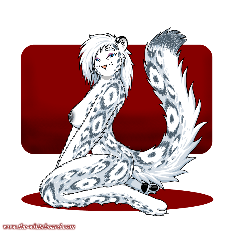 anthro blue_eyes breasts butt doc_nickel felid feline female fur hair inner_ear_fluff leopard looking_at_viewer mammal nipples nude pantherine pirta_(the_whiteboard) simple_background snow_leopard solo spots tail the_whiteboard tuft webcomic webcomic_character