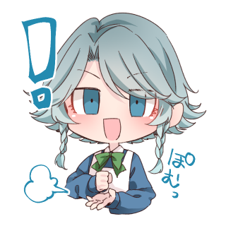 ! 1girl apron blue_eyes blue_shirt bow braid chibi green_bow grey_hair izayoi_sakuya long_sleeves lowres open_mouth palm-fist_tap shirt short_hair_with_long_locks smile solo souta_(karasu_no_ouchi) swept_bangs touhou transparent_background twin_braids upper_body