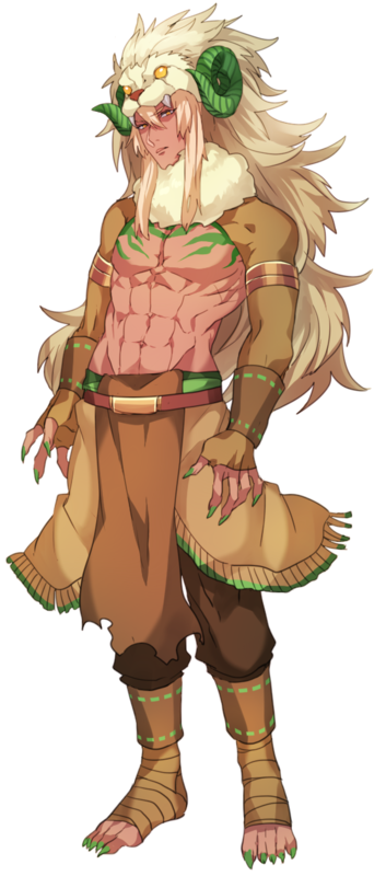 1boy abs bandaged_foot bandages blonde_hair brown_pants chest_tattoo fingernails full_body fur_collar green_nails hair_between_eyes katagiri_hachigou legs_apart long_hair male_focus nail_polish pants personification pokemon sharp_fingernails sharp_toenails simple_background solo standing tattoo toenail_polish toenails whimsicott white_background yellow_eyes