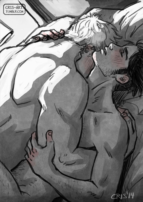 2boys anal arm_hair bad_id bad_tumblr_id bara black_hair blonde_hair blush completely_nude couple cris_art hand_on_another's_arm hand_on_another's_neck hulkling implied_anal implied_sex kiss kissing_neck leg_hair long_sideburns lying lying_on_person male_focus marvel missionary multiple_boys muscular muscular_male nude on_back on_bed out-of-frame_censoring sex short_hair sideburns sideburns_stubble sparse_stubble spot_color thick_eyebrows wiccan yaoi