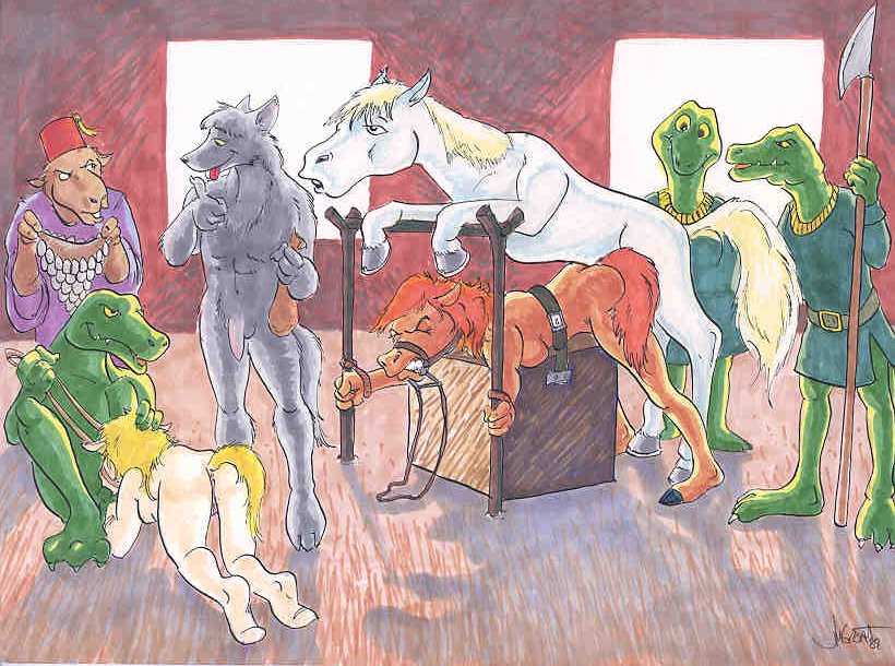 all_fours anthro anthro_on_feral anthro_penetrated anus armor bag bdsm bent_over bestiality bikini bit_gag bondage bondage_furniture bound breasts bridle butt camel camelid canid canine canis chainmail_bikini chainmail_lingerie clenched_teeth clothed clothed/nude clothed_male_nude_female clothing dominant dominant_male equid equine eyes_closed female female_penetrated female_raped feral feral_penetrating feral_penetrating_anthro feral_raping_anthro fez forced from_behind_position fur gag genitals group guards hair hat headgear headwear horse male male/female male_dominating_female male_penetrating male_penetrating_female mammal melee_weapon mounting nude nude_male obscured_penetration oral penetration penis polearm pouch_(clothing) pussy rabbi-tom rape red_body red_fur red_hair red_shetland reins reptile restraints rope rope_bondage rough_sex scalie sex slave slaver spear straps struggling submissive submissive_female swimwear teeth unconvincing_armor voyeur weapon wolf