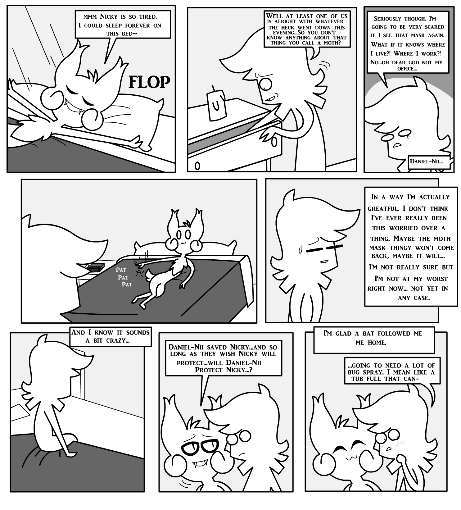 :3 ^w^ alternate_version_at_source ambiguous_gender anthro bat bed blush blush_lines bodily_fluids candle comic daniel_toke dialogue door doorframe doorway drawer duo english_text eye_contact eyes_closed fangs frown furniture greyscale hi_res human iconography inner_monologue inside looking_at_another looking_away lying male male/ambiguous mammal monochrome motion_lines narrowed_eyes nicky_(abfmh) nude on_bed on_side onomatopoeia overbite pillow pupils relieved shane_frost sitting slit_pupils smile sound_effects speech_bubble sweat sweatdrop teeth text worried