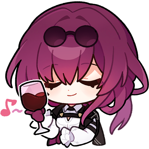 1girl closed_eyes closed_mouth coat coat_on_shoulders cup drinking_glass english_commentary eyewear_on_head holding holding_cup honkai:_star_rail honkai_(series) kafka_(honkai:_star_rail) long_sleeves musical_note official_art purple_hair round_eyewear smile solo transparent_background white_sleeves wine_glass