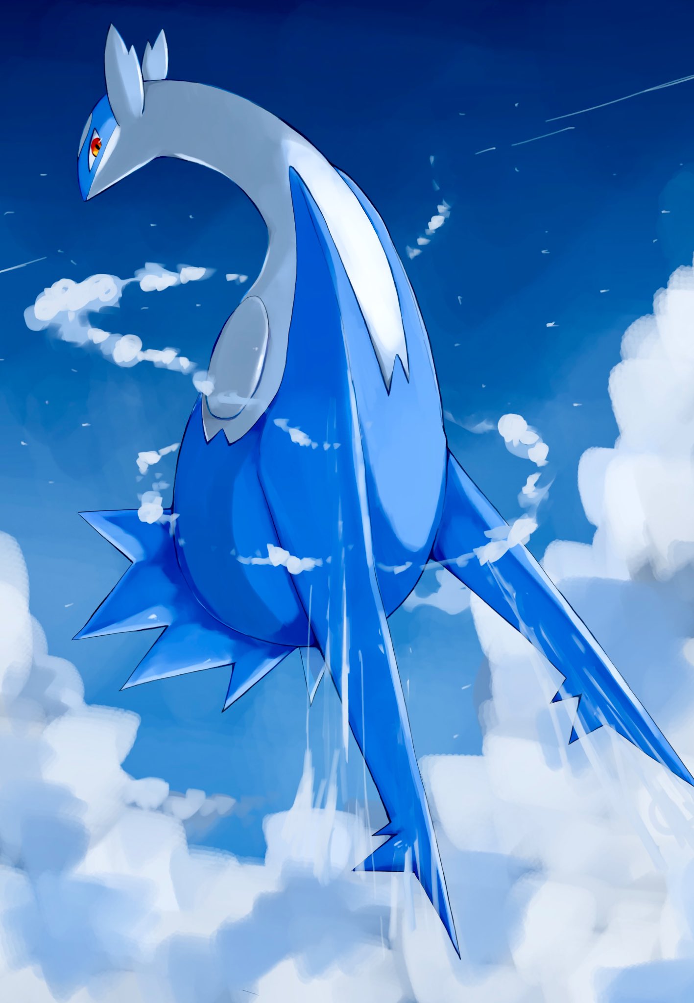 blue_sky cloud flying full_body highres kou11021301 latios looking_at_viewer no_humans pokemon pokemon_(creature) sky solo