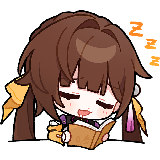 1girl book braid brown_hair chibi chinese_clothes closed_eyes english_commentary furrowed_brow holding holding_book honkai:_star_rail honkai_(series) long_sleeves official_art saliva sitting sleeping solo sushang_(honkai:_star_rail) transparent_background twintails zzz