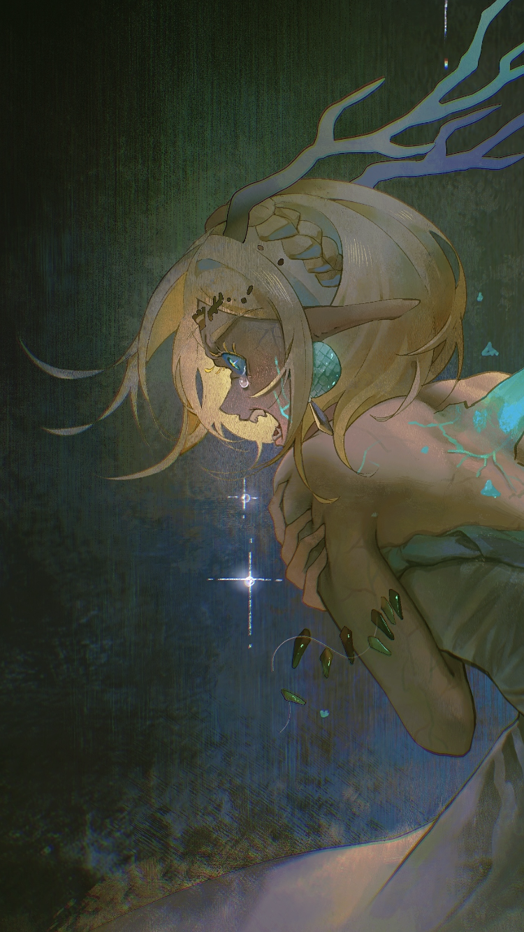 1girl angry back bare_back blonde_hair braid colorful crown_braid dark_background dress earrings highres horns jewelry jiuminene light_dragon_(zelda) looking_back open_mouth pointy_ears princess_zelda short_hair solo strapless strapless_dress the_legend_of_zelda the_legend_of_zelda:_tears_of_the_kingdom