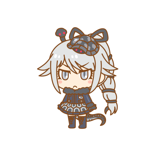 1girl boots closed_mouth full_body genbu_(kemono_friends) gloves grey_eyes grey_hair jacket kemono_friends kemono_friends_pavilion long_hair looking_at_viewer official_art ribbon skirt snake solo tail transparent_background turtle turtle_shell