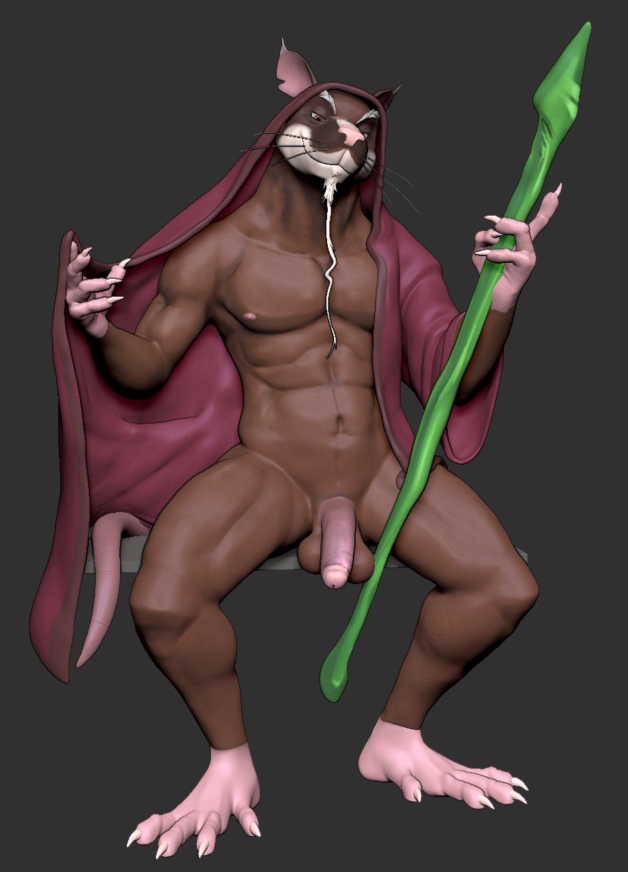 3d_(artwork) abs anthro balls beard bottomless close-up clothed clothing digital_media_(artwork) facial_hair flaccid genitals goatee hi_res male mammal master_splinter murid murine navel nipples pecs penis rat robe rodent see-saw smile solo staff teenage_mutant_ninja_turtles