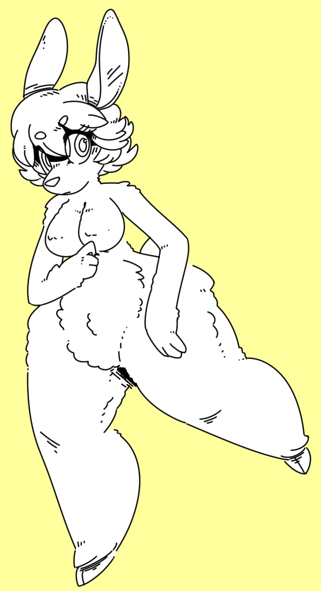 2016 anthro belly big_ears biped black_and_white breasts deer dogfluid featureless_breasts female fluffy hair hooves long_ears mammal monochrome navel paws simple_background solo thick_thighs wide_hips