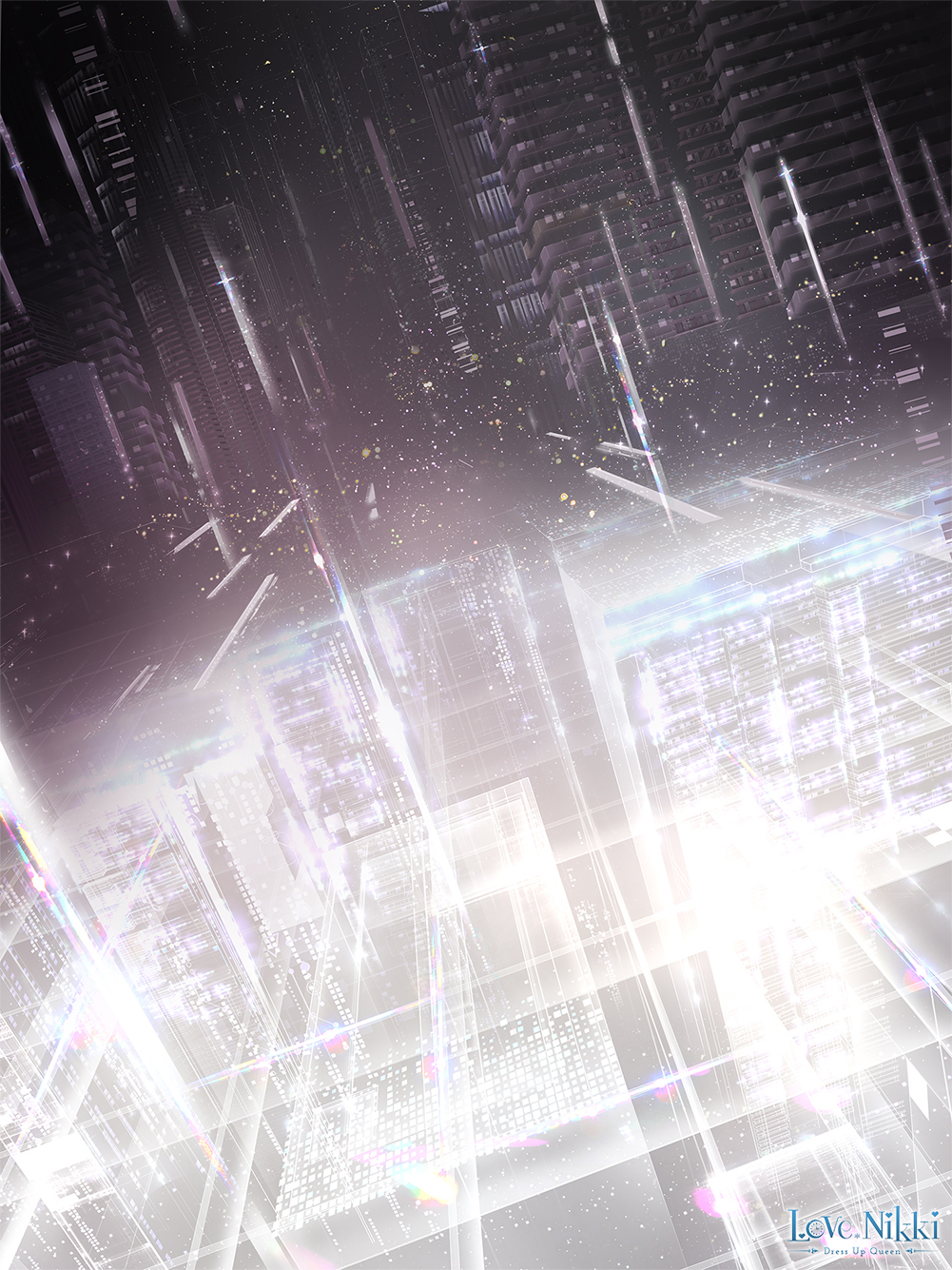 abstract_background building city city_lights copyright_name english_commentary highres light miracle_nikki no_humans official_art reflection skyscraper