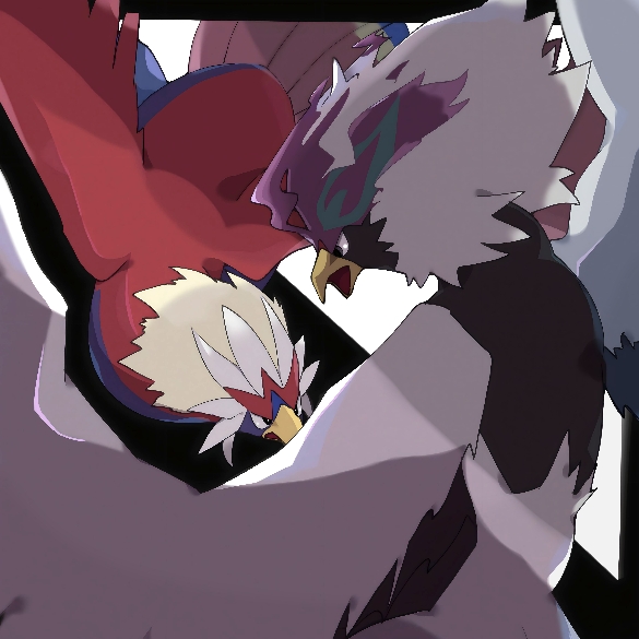 animal_focus bird black_eyes braviary bright_pupils commentary_request flying hisuian_braviary no_humans nyatchi_(zsat7888) open_mouth pokemon pokemon_(creature) shadow white_fur