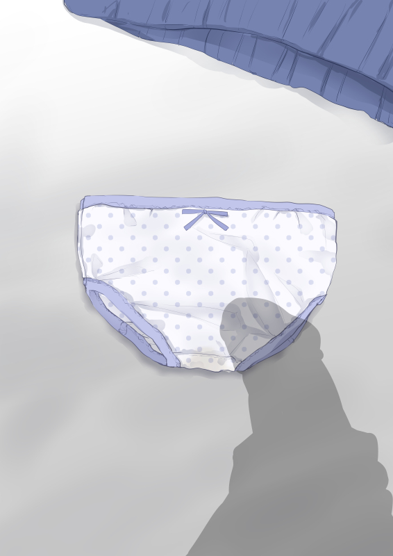 1boy blue_skirt bow bow_panties clothes_theft erection male_masturbation masturbation original panties penis polka_dot polka_dot_panties shadow skirt solo theft tsukinomiya_g underwear underwear_theft unworn_clothes unworn_panties unworn_skirt white_panties