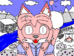 4:3 anthro averi_(fiddleafox) brown_body brown_fur canid canine clothing cloud detailed_background dipstick_tail female female_anthro flipnote_studio fox fur hair looking_at_viewer low_res mammal markings river sky solo sun tail tail_markings unknown_artist white_body white_fur