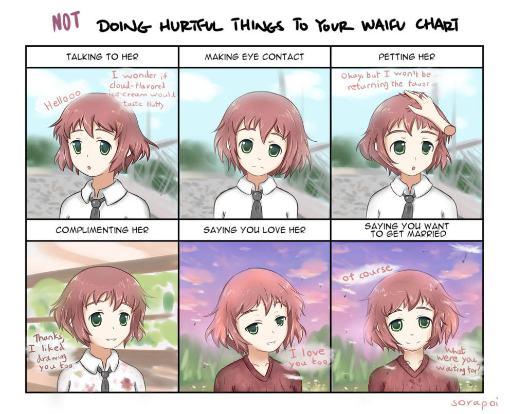 1girl amputee armless_amputee blouse chart double_amputee english_text green_eyes headpat katawa_shoujo looking_at_viewer marriage_proposal meadow necktie paint_splatter red_hair school_uniform shirt short_hair sorapoi tezuka_rin white_shirt yamaku_high_school_uniform