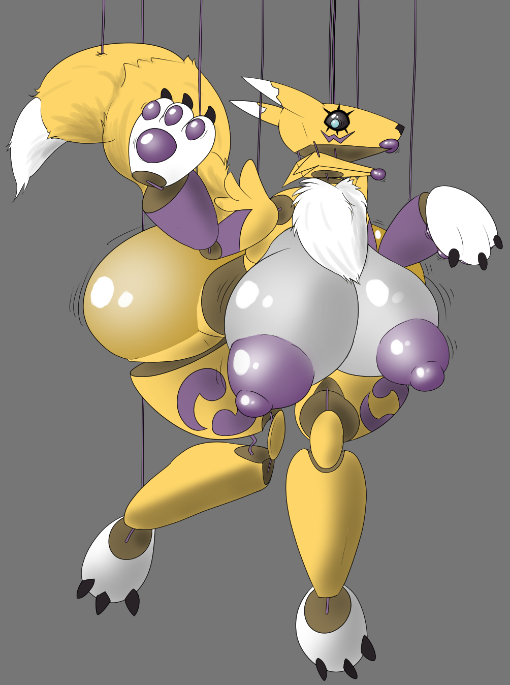 anthro bandai_namco big_breasts big_butt breasts butt digimon digimon_(species) female fluffy fluffy_tail hi_res huge_breasts huge_butt hyper hyper_breasts hyper_butt inanimate_transformation jointed lips puppet renamon silicone solo string tail teliars643 thick_lips transformation wooden_body