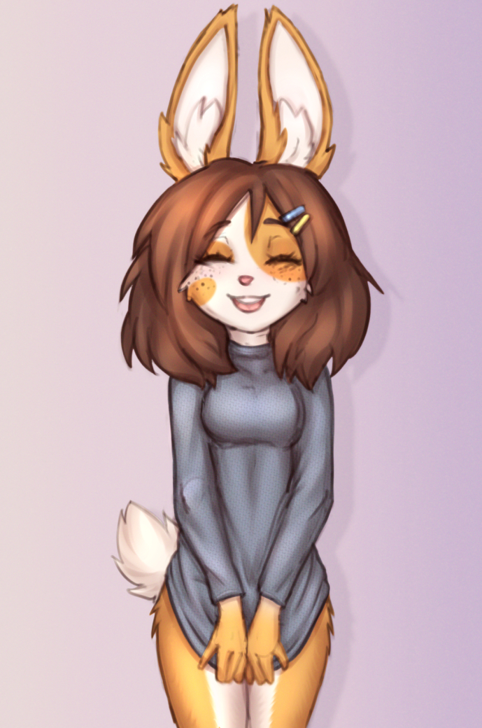 anthro blush clothing elronya fan_character female fluffy freckles hair lagomorph leporid long_hair mammal rabbit ronya suvi_(elronya) sweater topwear