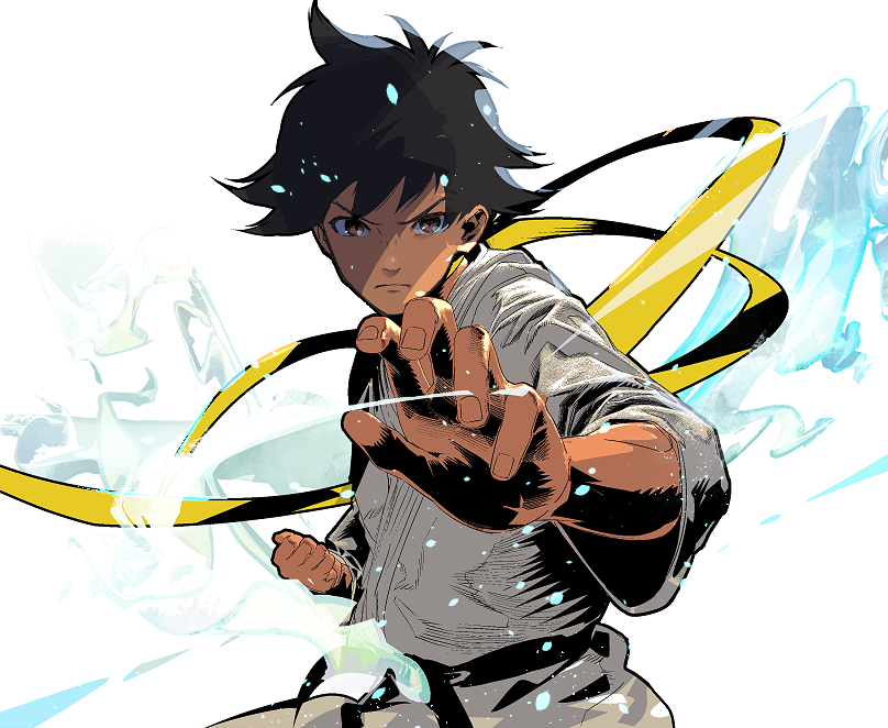 1girl belt black_belt black_hair brown_eyes choker clenched_hand closed_mouth cofffee dougi fighting_stance looking_at_viewer makoto_(street_fighter) martial_arts_belt open_hand pants ribbon ribbon_choker serious short_hair solo street_fighter street_fighter_iii_(series) tomboy upper_body white_pants wide_sleeves yellow_choker yellow_ribbon